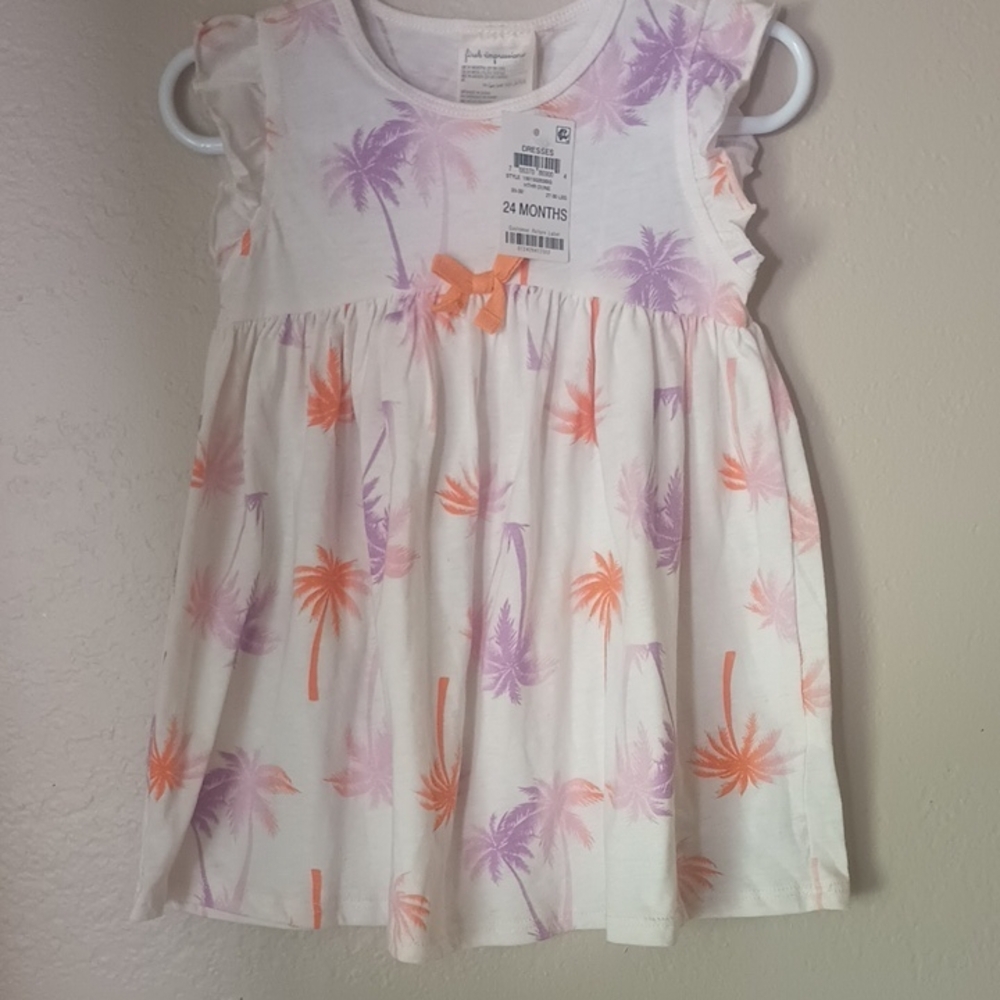 First Impressions White Dress with Orange and Purple Palm Trees